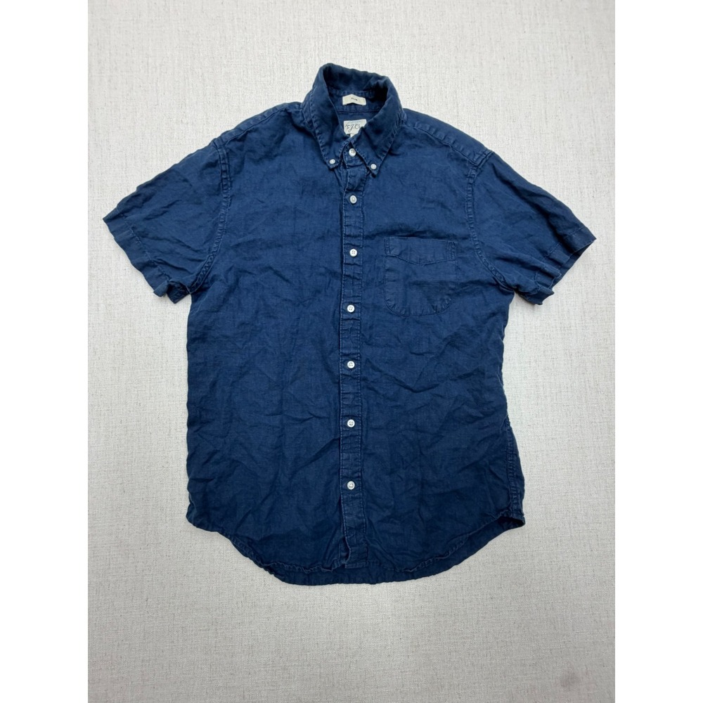 J.Crew Baird McNutt Irish Linen Shirt Mens Medium Slim Fit Navy Short Sleeve